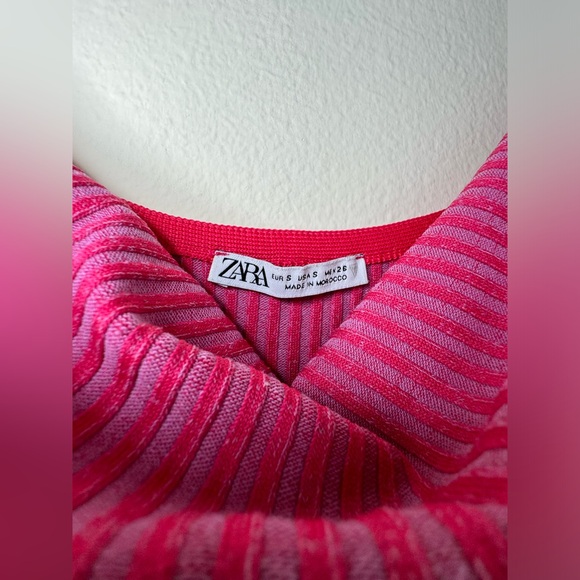 Zara Mini Dress S Pink Ribbed Knit Sleeveless Halter Cut Out Open Back Party - Picture 5 of 5